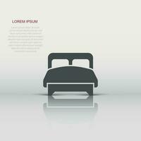 Bed icon in flat style. Bedroom sign vector illustration on white isolated background. Bedstead business concept.