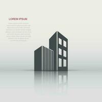 Building icon in flat style. Skyscraper vector illustration on white isolated background. Architecture business concept.