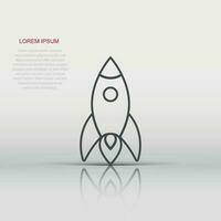 Rocket icon in flat style. Spaceship launch vector illustration on white isolated background. Sputnik  business concept.