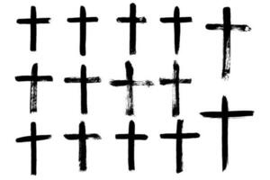 Vector hand drawn cross grunge brush stroke. Black paint, spray, splatter.