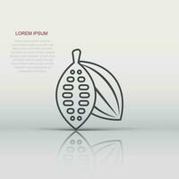 Cocoa bean icon in flat style. Chocolate cream vector illustration on white isolated background. Nut plant business concept.