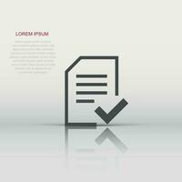 Approved document icon in flat style. Authorize vector illustration on white isolated background. Agreement check mark business concept.