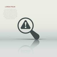 Risk analysis icon in flat style. Exclamation magnifier vector illustration on white isolated background. Attention business concept.