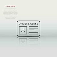 icono de licencia de conducir en estilo plano. Ilustración de vector de tarjeta de identificación sobre fondo blanco aislado. concepto de negocio de identidad.