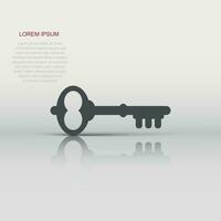 Key icon in flat style. Password vector illustration on white isolated background. Access business concept.