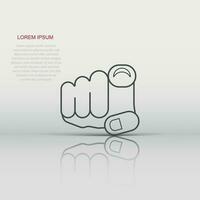 Finger point icon in flat style. Hand gesture vector illustration on white isolated background. You forward business concept.