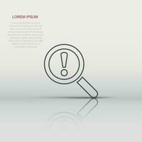 Risk analysis icon in flat style. Exclamation magnifier vector illustration on white isolated background. Attention business concept.