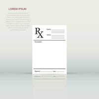 icono de prescripción realista en estilo plano. ilustración de vector de documento rx sobre fondo blanco aislado. concepto de negocio de papel.