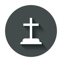 Halloween grave icon. Gravestone vector illustration. Rip tombstone flat icon with long shadow.