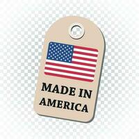 Hang tag made in America with flag. Vector illustration on isolated background.