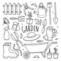 Set of Gardener Tools in Doodle Style vector