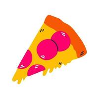 Classic 80s 90s pizza pepperoni in modern flat style. Hand drawn vector illustration. Fashion patch, badge, emblem. Vector illustration