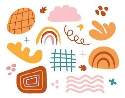 Abstract doodle hand drawn various shapes. Doodle objects sketchy autumn color background. vector