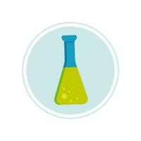 chemical flask icon on round blue background vector