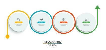 Infographics circle timeline with 4 number data template. Vector illustration abstract background.