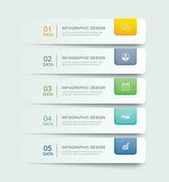 5 data infographics tab paper index template. Vector illustration abstract background.