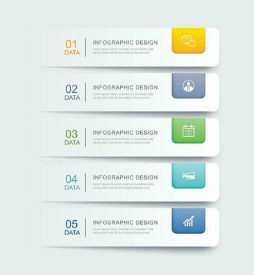 5 data infographics tab paper index template. Vector illustration abstract background.