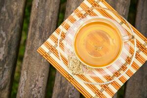 Fennel tea in the glass cup photo