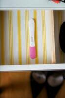 Open drawer of a woman's mirror table. photo