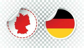 Germany sticker with flag and map. Label, round tag with country. Vector illustration on isolated background.