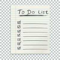 Realistic line paper note. To do list icon with hand drawn text. School business diary. Office stationery notebook on isolated background vector