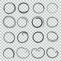 Hand drawn circles icon set. Collection of pencil sketch symbols. Vector illustration on isolated background.