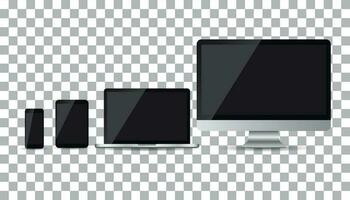 Realistic device flat Icons smartphone, tablet, laptop and desktop computer. Vector illustration