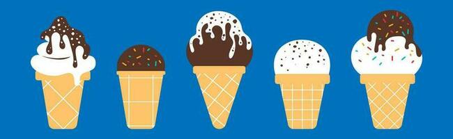 Ice cream in retro 90s style. Aesthetics of the 2000s. Ice cream in a waffle cup. Chocolate and white ice cream set. Futuristic simple illustration. Minimalism. vector