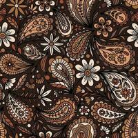 BROWN VECTOR SEAMLESS BACKGROUND WITH MULTICOLORED FLORAL PAISLEY ORNAMENT