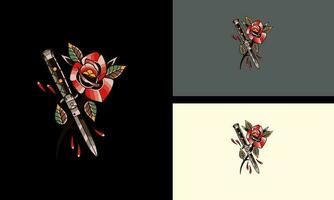 red flowers and knife vector mascot design