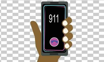 Smartphone and Hand Illustration with 911 Emergency call and neon colorful concept vector