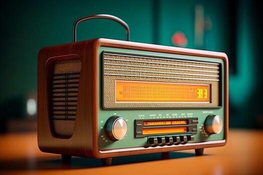80s 90s radio with retro colors in background, photo
