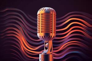 Podcast mic with wave design, AI Generated photo