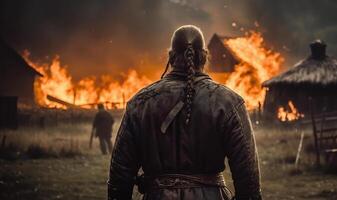 Viking warrior, landscape backdrop, photo