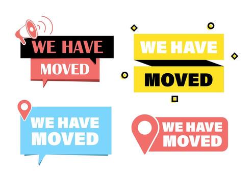 We have move sticker set. 4 different label with map point and loudspeaker vector