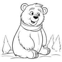 Cartoon Cute Bear Coloring Page vector