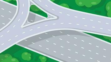 Top view of empty highway junction. Road interchange or highway intersection. vector illustration