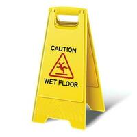 3d realistic vector caution wet floor yellow plastic floor sign. Isolated icon illustration on white background.