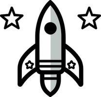 cohete astronave y estrella icono vector ilustración icono plano estilo aislar en antecedentes