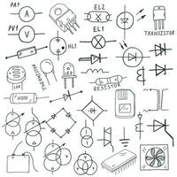 Set of details of microelectronics circuits. Vector black and white illustration