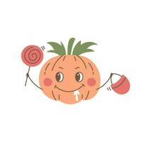 Funny Pumpkin Character with sweets vector