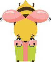 Funny bee holding a birthday gift box vector