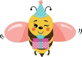 Birthday bee holding a gift box vector