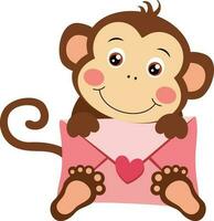 Cute monkey holding a letter envelope vector