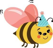 linda abeja con cumpleaños sombrero vector