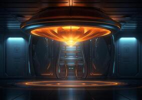 Galactic Encounter Realistic Spaceship in an Empty Dark Room photo