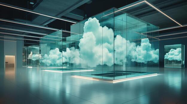 cloud computing concept art abstract, cloud server. data center organize, technology blue light room photo