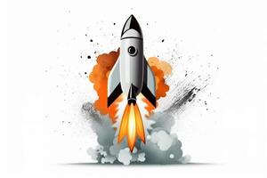 Rocket startup on white background, AI Generated photo