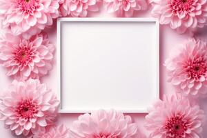 Blooms Pink Flower and White Square Frame Creative Layout for Advertising Card or Invitation photo