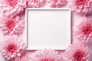 Blooms Pink Flower and White Square Frame Creative Layout for Advertising Card or Invitation AI Generated photo